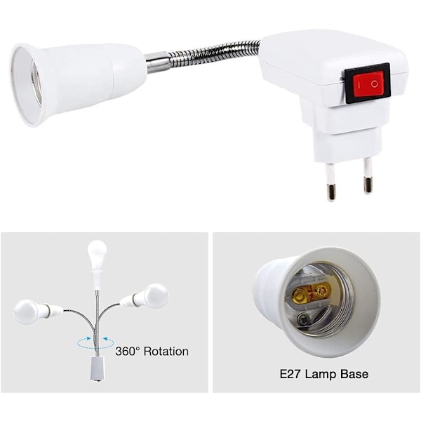 E27-sockel med trådlös strömbrytare, 360 graders justerbar LED-lampa D
