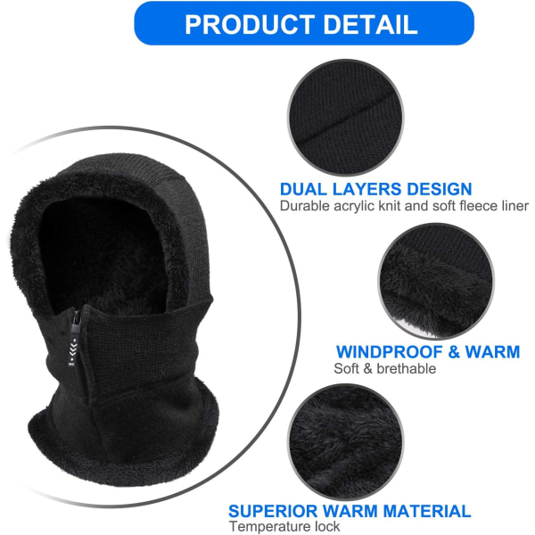Winter Warm Balaclava Hat, Elastisk Hals Gaiter Beanie, Face Cover