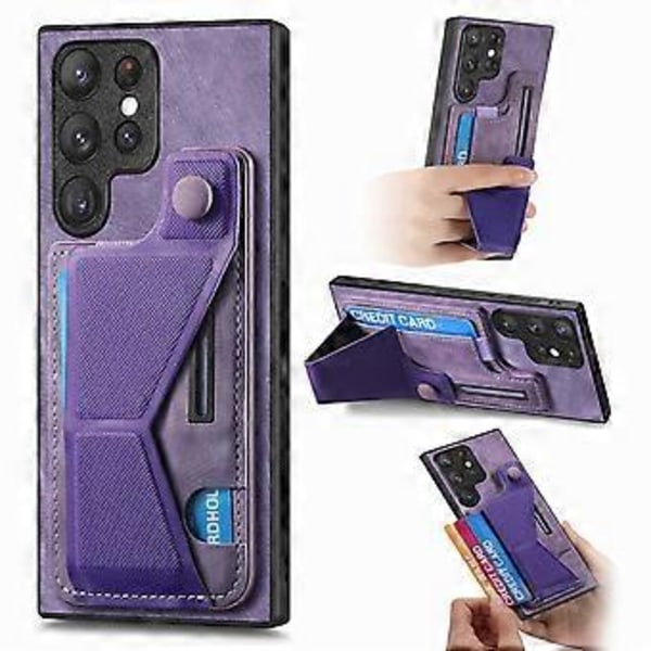 Skal för Samsung Galaxy S25 Ultra med Kortfack Ställ Retro Läder Baksida - Lila (Lila)