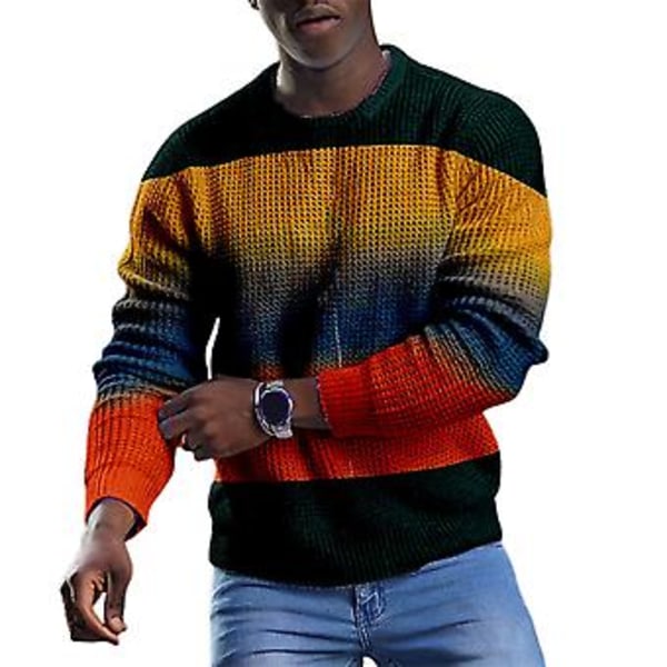 Fianao Mænds Sweatshirt Strækbare Trådede Manchetter Rund Hals Vibrerende Farve Langærmet Sweatshirt (2XL Multicolor)
