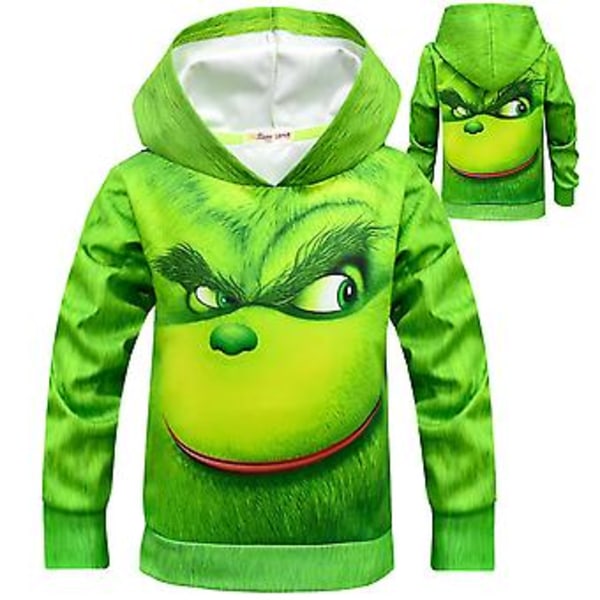 Barn Pojkar Jul Grinch 3D Tryckt Hoodies Huvtröja Pullover Toppar (9-10 År)