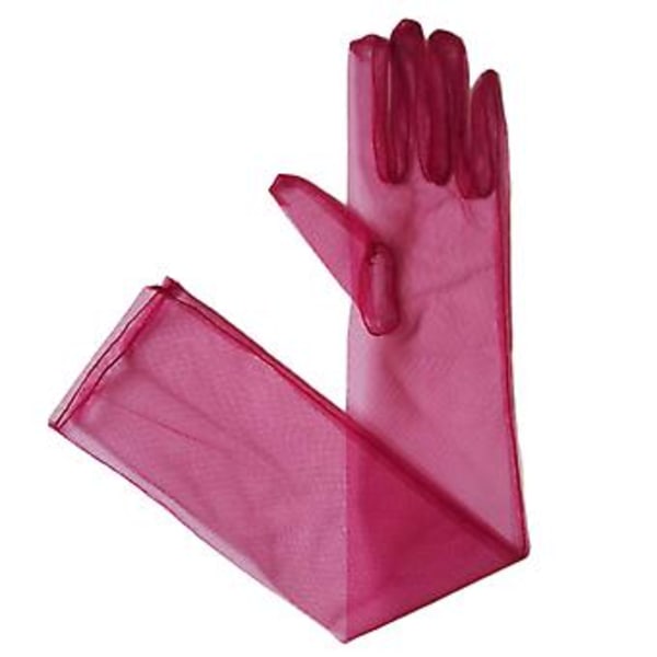 55cm Långa Bröllop Brudklänning Vantar Tulle Handskar Bröllopshandskar för Fest (Vinröd)