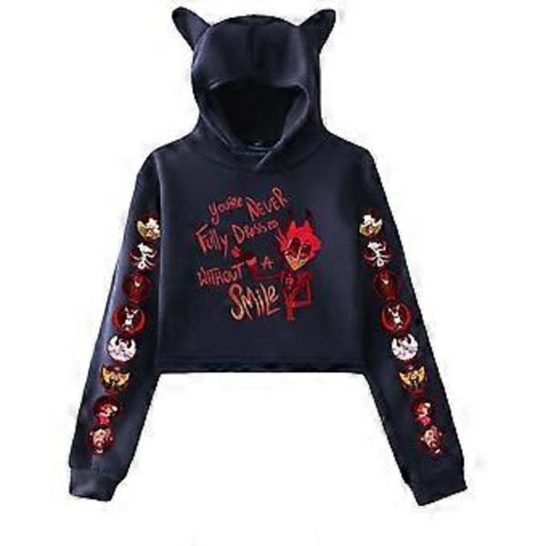 Korte Hættetrøjer Kvinder Hazbin Hotel Dame Sweatshirt Træningsdragt Lange Ærmer Kvinders Cropped Top Mode Koreansk Tøj Harajuku(S grå)
