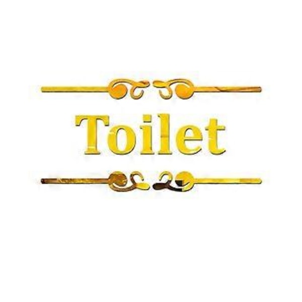\"Toalett\" Engelsk Skylt Spegel Väggdekor Kreativ Akryl Väggdekal för Hem Toalett Badrum Toalettdekor (Gyllene)