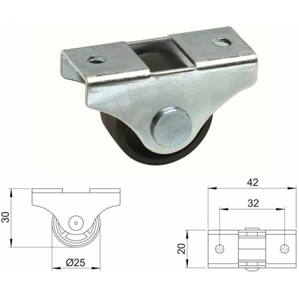 Sæt med 12 møbelhjul 25mm universal mini rulle sort fod
