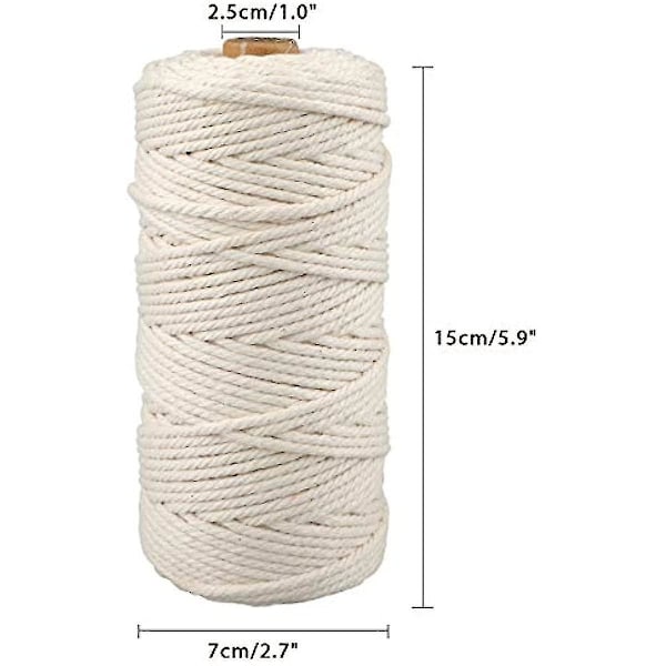 3 mm Makramé-snöre Kompatibla Hantverk 100 m Beige Bomull Makramé Hantverkssnöre Rep Kompatibel Vägg Hängande Växt Hängare Stickning.4MMx100M.Vit