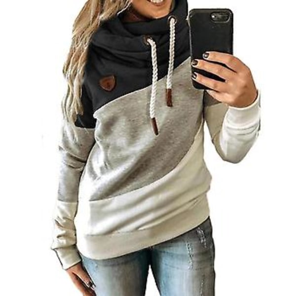 Färgglad damhoodie med polokrage, långärmad sporttröja med huva (5XL Svart)