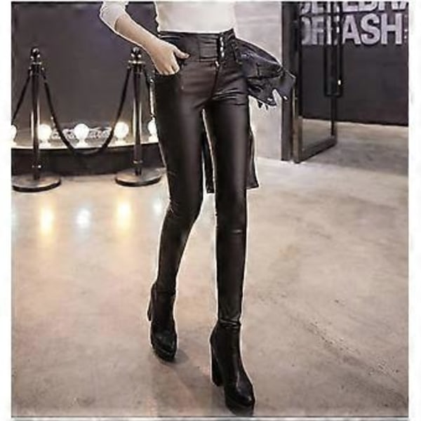 LLSB ygqzm Vinter Varme Bukser Kvinde PU Læder Fløjlsbukser Elastiske Pencil Skinny Bukser Dame Tætsiddende Bukser (XXXL)