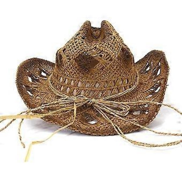 Western Cowboy Straw Beach Solhatt for Kvinner Bredbremmet Solbeskyttende Hatt