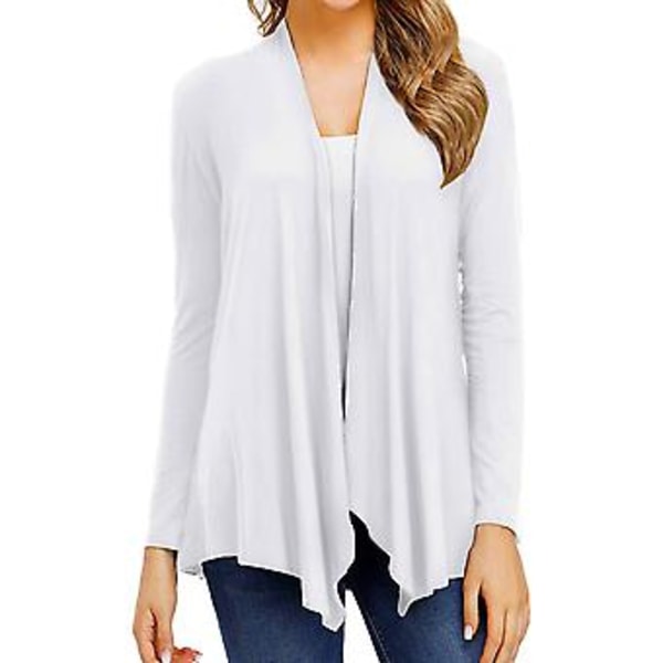 Långärmad Lössittande Cardigan i Bomull, Släpig och Snygg Cardigan Passar Kvinnor, Dam och Flickor (2XL Vit)