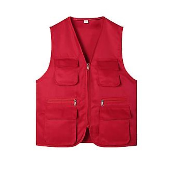 Yksivärinen monitaskullinen liivi V-kaula-auksella, vetoketjullinen, ohut, unisex, ulkoilmakuvaajille, vapaaehtoisille, vaellukseen (3XL Punainen)