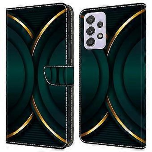 Lompakkokotelo Samsung Galaxy A52 4G/5G/A52s 5G:lle, PU-nahkainen jalustallinen 3D-kuviopainettu puhelinkotelo (Kultainen ääriviiva)