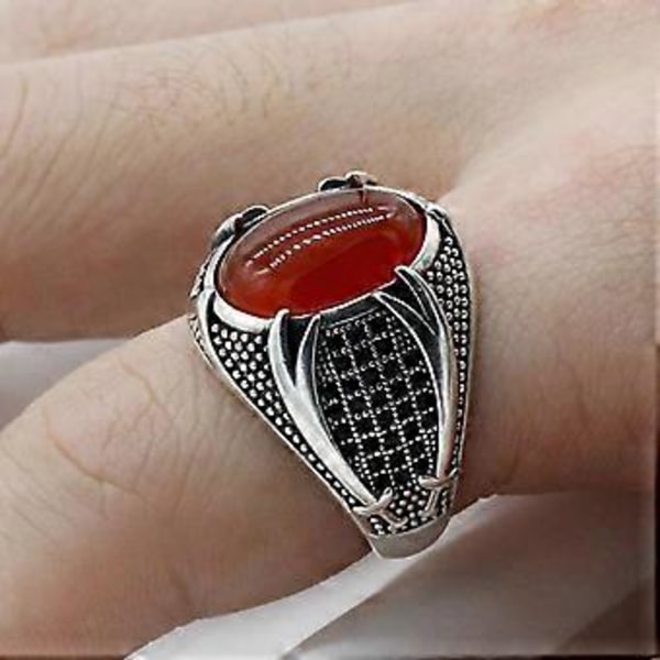 Punk Ring Tyrkisk Retro Utformet Mønster Svart Zirkon Stein Ring Kvinner Punk Trendy Smykker Flere Størrelser Tilgjengelig(10 Svart)