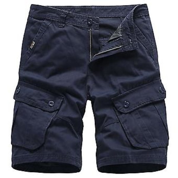 Herre Cargo Shorts Sommer Utendørs Hiking Multi-lomme Arbeidsbukser-r (34 Navy Blå)