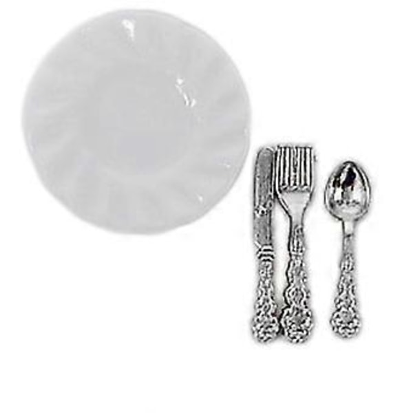 Dockskåp Porslinstallrik för 1/12 Dockskåpsrum Låda Barndocka Möbler (Argent)