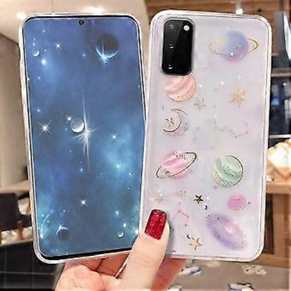 KATEA Pige-Etui til Samsung Galaxy A21S Glitter Etui Sød Sødt Klar Skinnende Glimmer Bling Etui til Piger Kvinder Planet Stjerner Design Blød TPU Shockpro