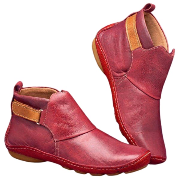 Orthopedic Shoes Vintage Flat Boot Ankle Top Shoes Soft Pu Boots Red 42