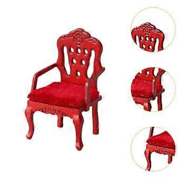 1/12 Dockskåpsstol Mini Fåtölj Modell DIY Scen Dockhus Dekoration Miniatyr Dockskåpsmöbler för Sovrum Lekhus (röd)
