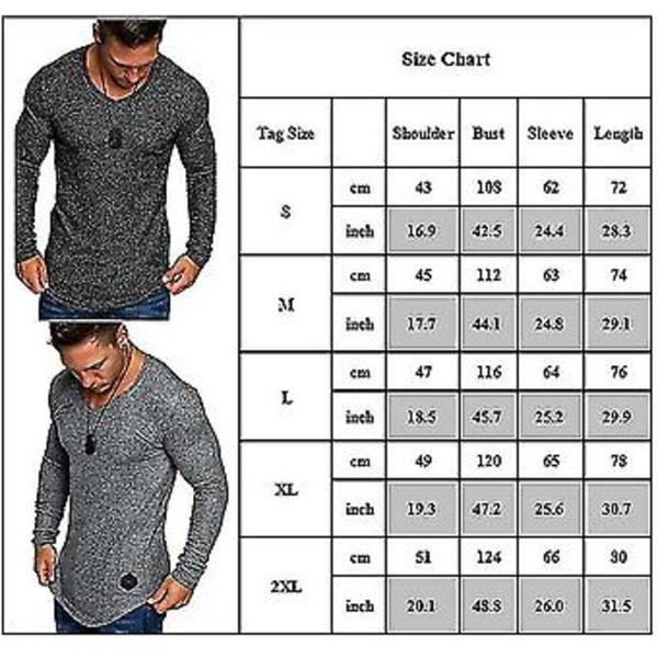 Miesten pitkähihainen T-paita Slim Fit V-kaula-aukkoinen lihaspaita (L Harmaa)