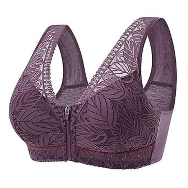 Comfort Wireless Front Close Bra Super Soft Women\'s Floral Lace Bra Without Underwire For Everyday(36-80 Purple)