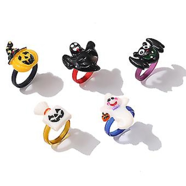 5 stk Halloween Party Ring Punk Skull Ghost Pumpkin Bat Svarte Akryl Resin Ringer For Menn Kvinner Finger Dekorer Smykker