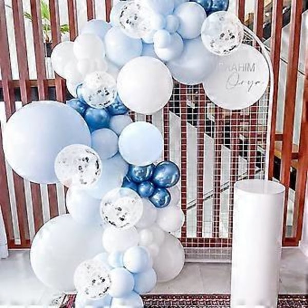 Blå Ballonbue Kit, Metallic Blå Hvid og Sølv Konfetti Latex Balloner til Babyshower Fødselsdag Bryllup Graduation Jubilæum Frozen W