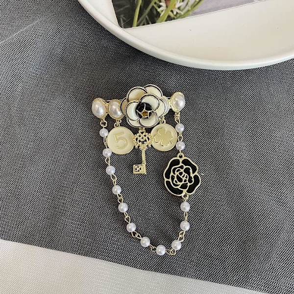 Imiteret perle vedhæng kæde broche, elegant revers nåle, vintage smykker gave til kvinder