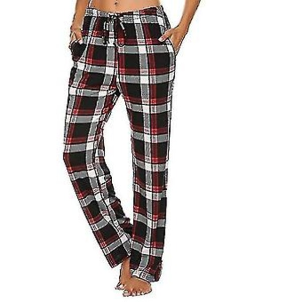 Miesten pyjamahousut taskuilla, pehmeät flanelliset ruudullinen pyjama-unipuku XL musta punainen