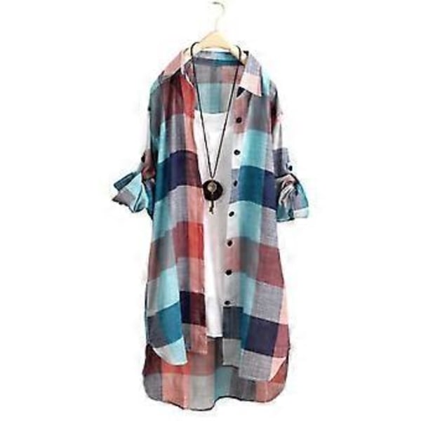 Dam Skjorta Rutigt Tryck Kontrastfärg Oregelbunden Fåll Enkelknäppt Långärmad Kavajslag Oversized Mjukt Ventilerande Topp (XL svart vit)