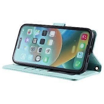 Läderfodral med Plånbok och Rombmönster för iPhone 14 Pro Max (Mintgrön)