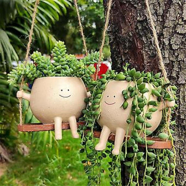 Svingande Ansiktsblomkrukor, Söta Vägghängande Hartsblomkrukor för Inomhus & Utomhus, Succulenter