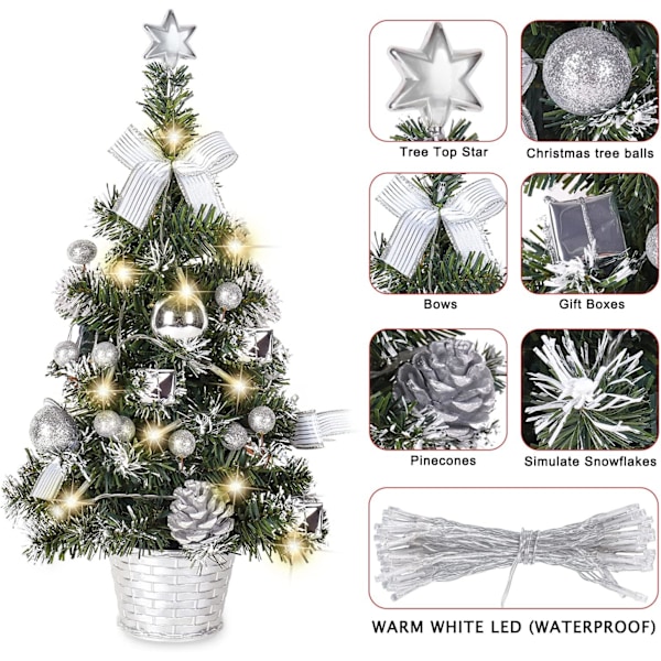 Sølv lite juletre med lys, mini skrivebordsdekorasjon T