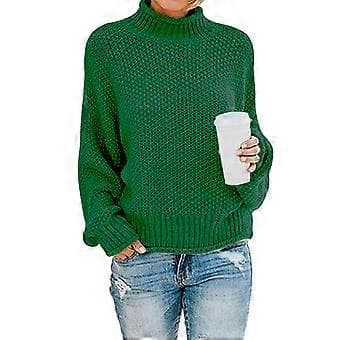 Dame Turtleneck Batwing Erme Oversized Genser S Hvit(S Mørkegrønn)