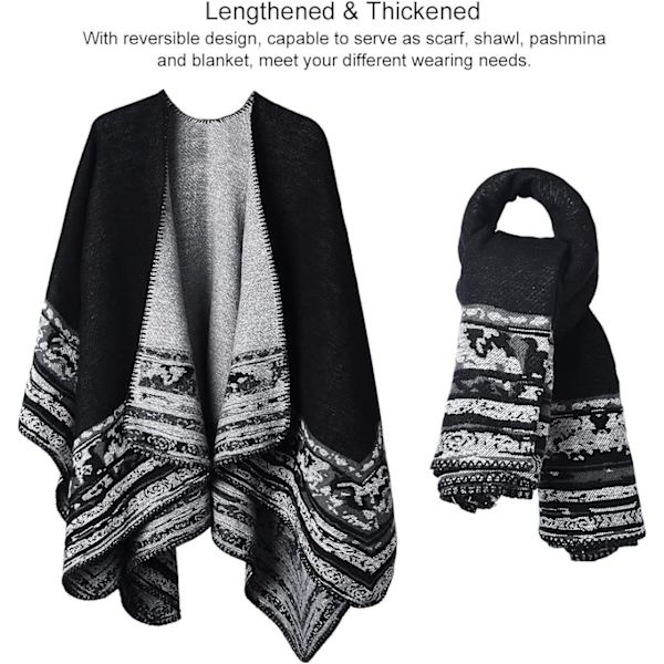 Kvinnors Retro Öppen Sjal Poncho - Rutig Tryckt Stickad Tröja Rock