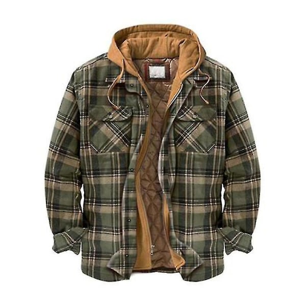 Mens Warm Quilted Lined Cotton Jackets With Hood Button Down Zipper Long Sleeve Plaid Color 26 Color 26 3XL