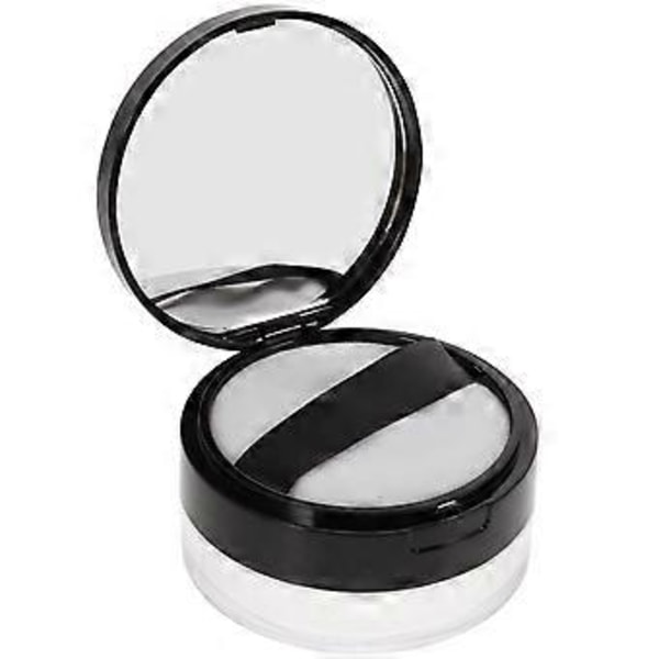 Bærbar Tom Pudderdåse Spejl Løst Puddert Container Makeup Etui med Pudderkvast (Sort)