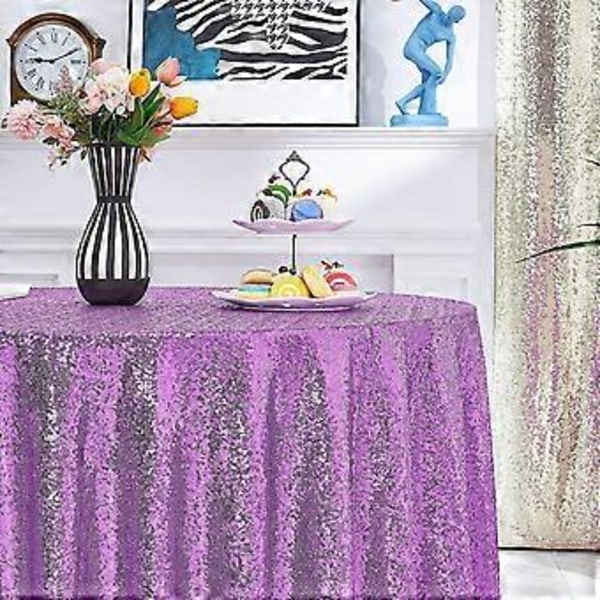 Rund Sequin Duk, Glitterduk for Bryllupsdekorasjoner (180cm Lilla)