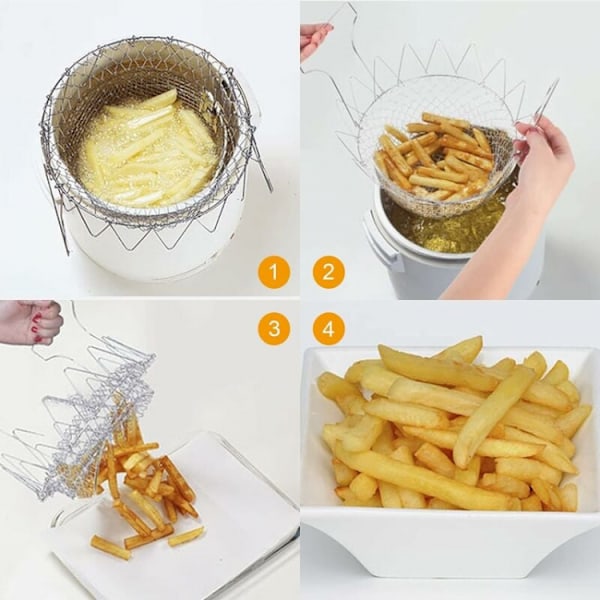 Friteskurv, Salatsil Kurv Kjøkken Rustfritt Stål Frityr Utvidbar C