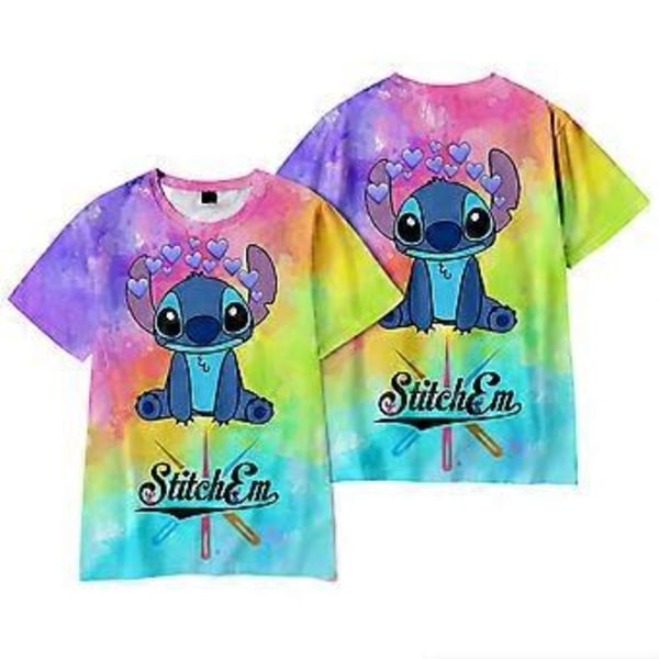 Disney Lilo ja Stitch 3D-tulostettu lasten poikien ja tyttöjen piirretty rento kesä lyhythihainen T-paita Tee-paidat (9-10 vuotta P)