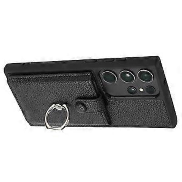 Skal för Samsung Galaxy S23 Ultra Ritningsdesign Kortfack Läder Baksida med Ringstöd (Stil E)
