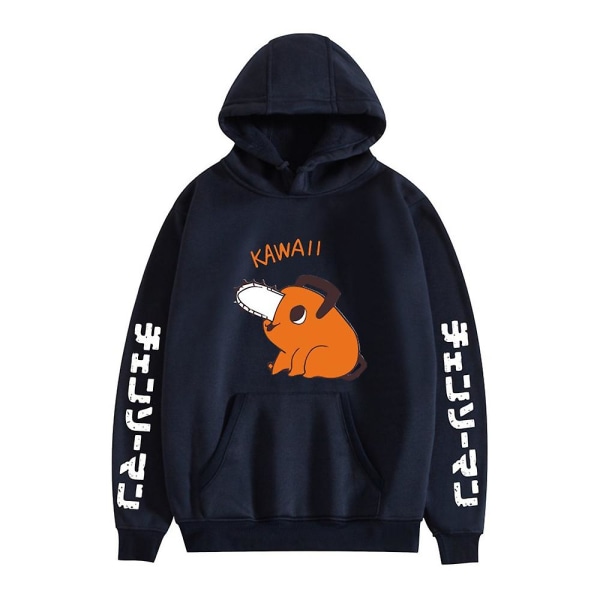 Chainsaw Man Anime Hooded Hoodies Tops Loose Long Sleeve Pullover Sweatshirt For Mens Womens Black S
