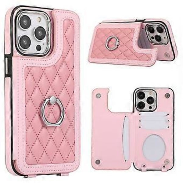 För iPhone 16 Pro Max Skal TPU+PU Läder Telefonskydd med Ringstativ och Axelrem (Stil D)