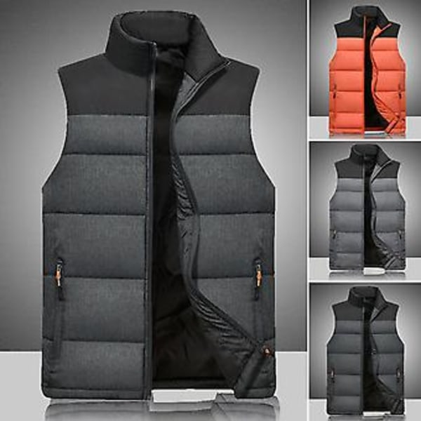 Fianao Vindtät Väst för Män i Bomullsstoppad Tjock Plus Storlek med Blixtlås för Dagligt Bruk (XL Mörkt Orange)