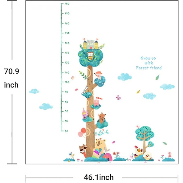 Veggklistremerke for vekstdiagram, tegneserie dyr tre måler barnehøyde vegg