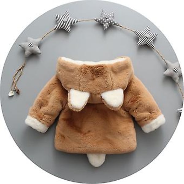 Barnjacka med söta kattöron i fluffig fleece, konstpälshuva, ytterkläder (12-18 månader, khaki)