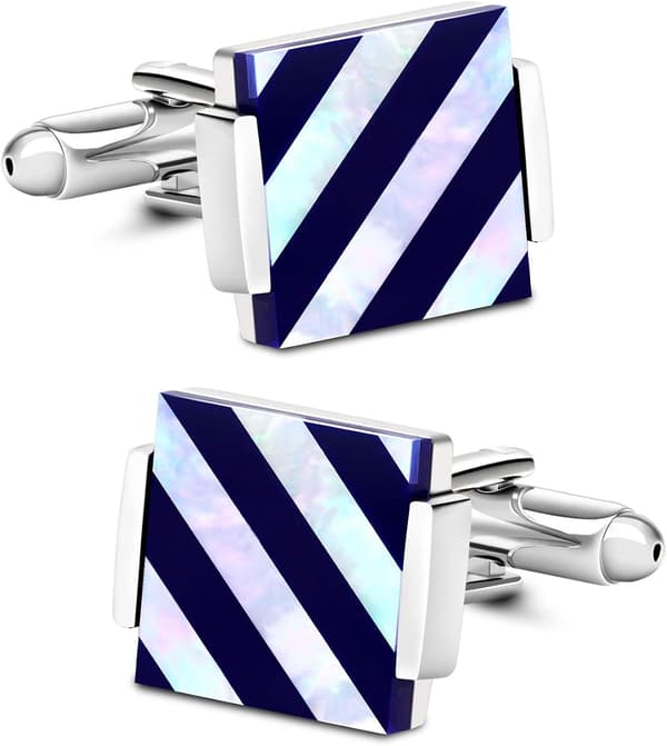 Mansjettknapper i perlemor med onyx-stripe, mansjettknapper til smoking i gavepose, bryllupsgave til menn