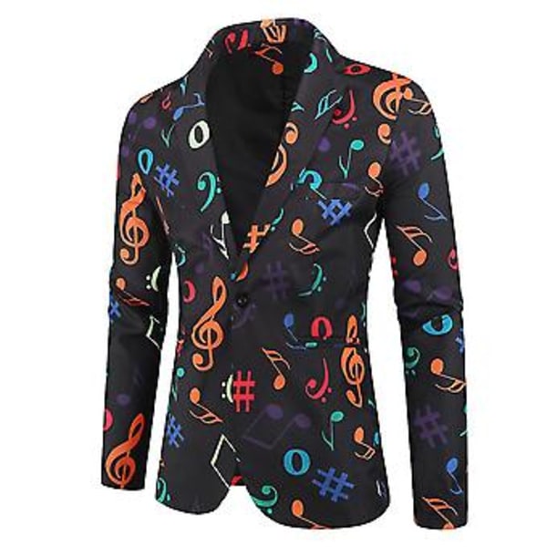 Uformell herrejakke med notetrykk, slim fit, nattklubbjakke (4XL)