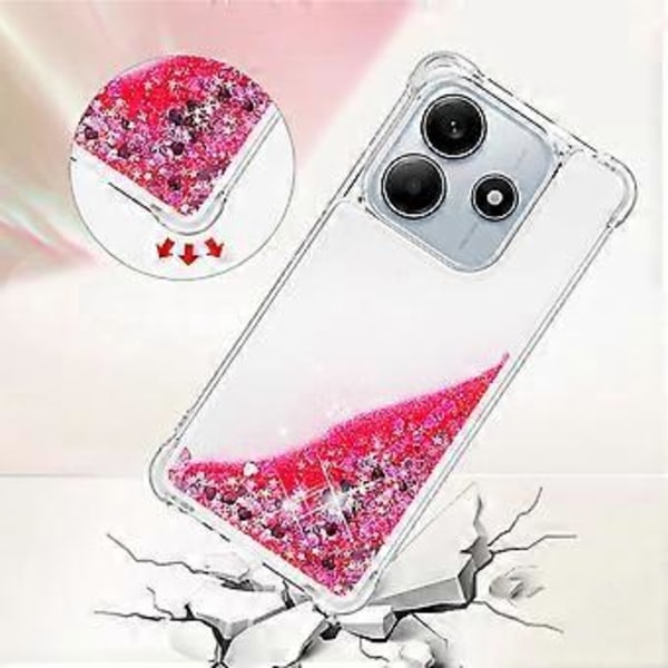 For Xiaomi Redmi Note 14 4G TPU Deksel Glitter Flytende Sand Støtsikkert Telefon Bakdeksel (Rosa/Hjerter)