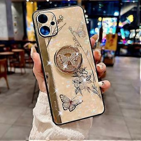 Deksel til Samsung Galaxy A06 med Rhinestones Dekor, Støtte TPU+PC Sommerfugl Blomster Telefondeksel (Stil A)