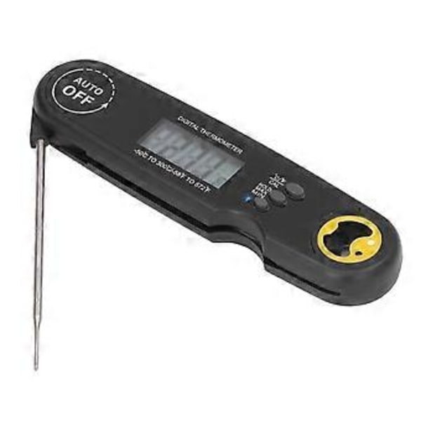 Mattermometer Sammenleggbar Vanntett Elektrisk Kjøtttermometer Probe Rask Temperaturmåling for Grillmatlaging Svart